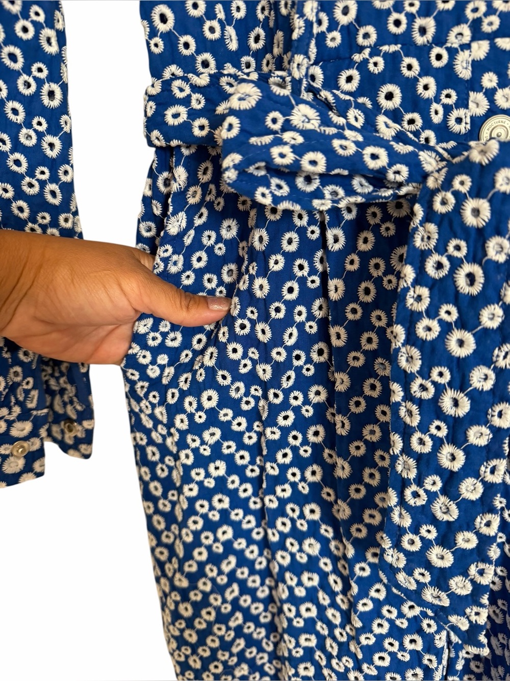 Nocturne brand Blue Button-Up Belted Eyelet Jumpsuit size 38 (US 8) - Picture 6 of 15